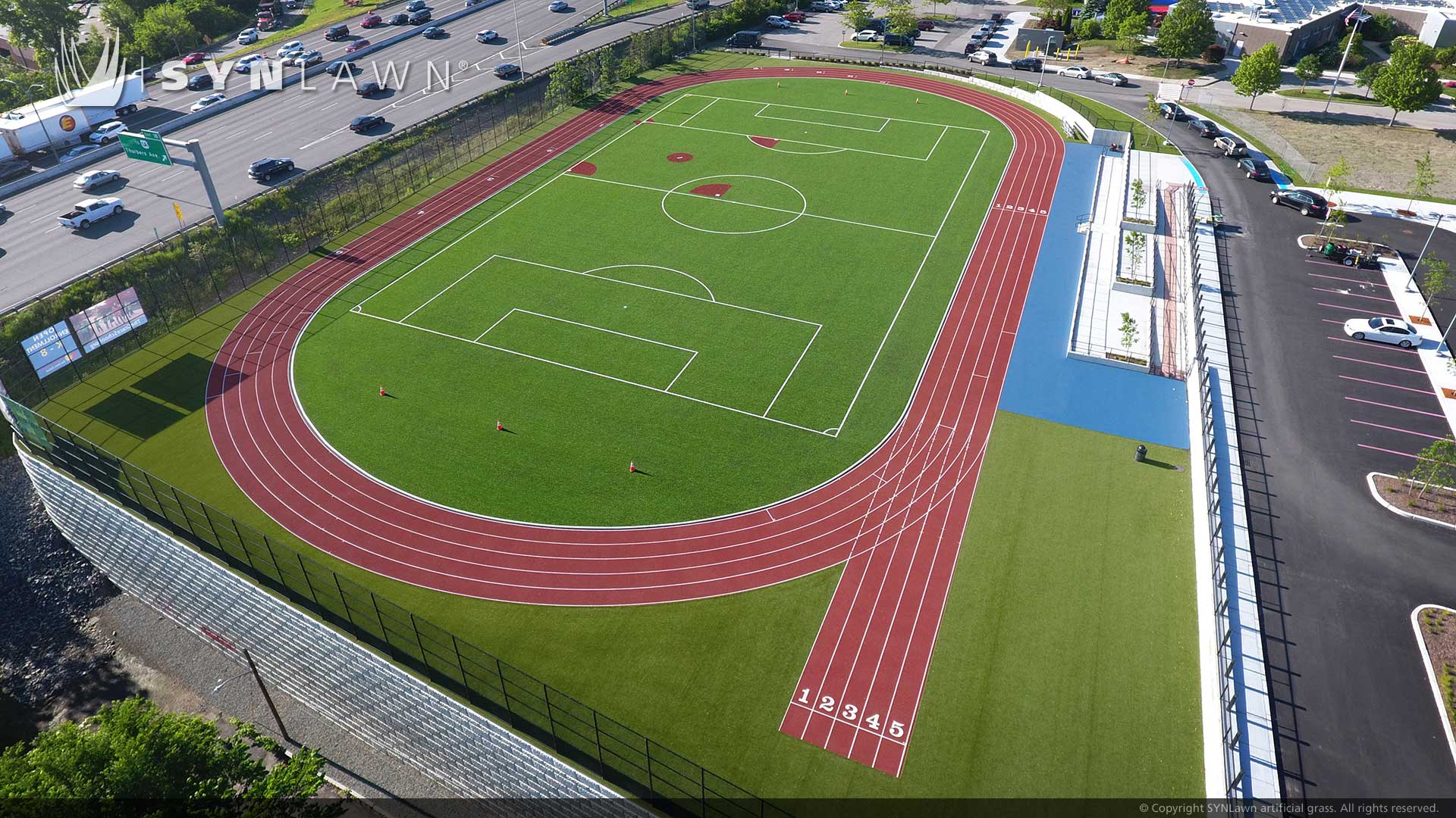 image of SYNLawn artificial grass with running track and field