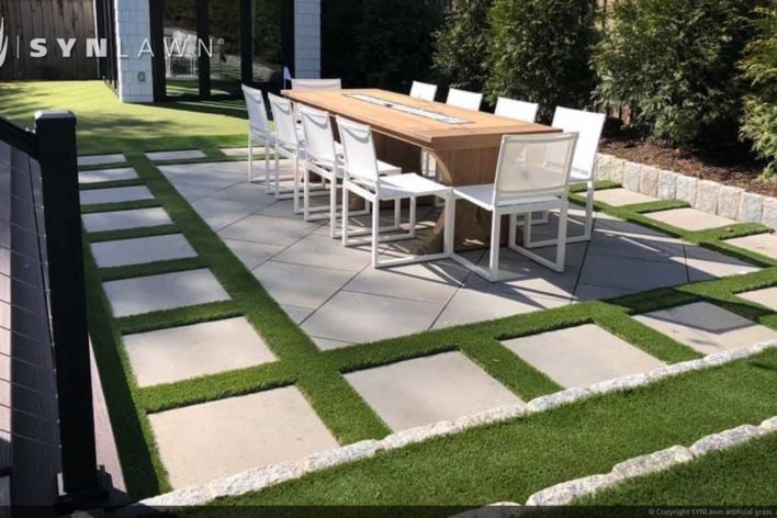 Residential patio with artificial grass