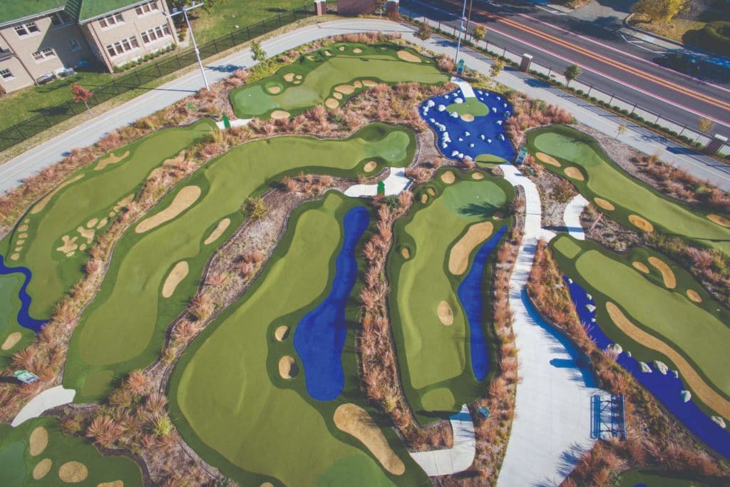 drone shot of mini golf course