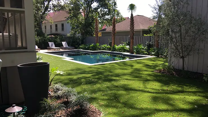 Backyard pool and lounge artificial grass area from SYNLawn